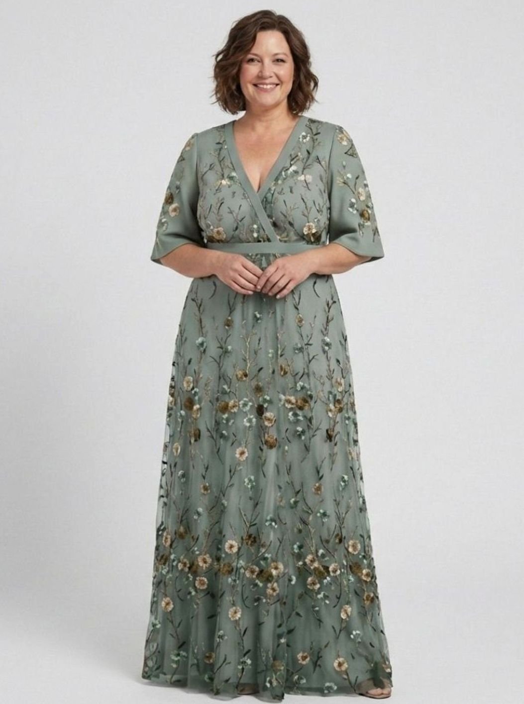 Women's Floral Embroidered V-Neck Maxi Spring Dress