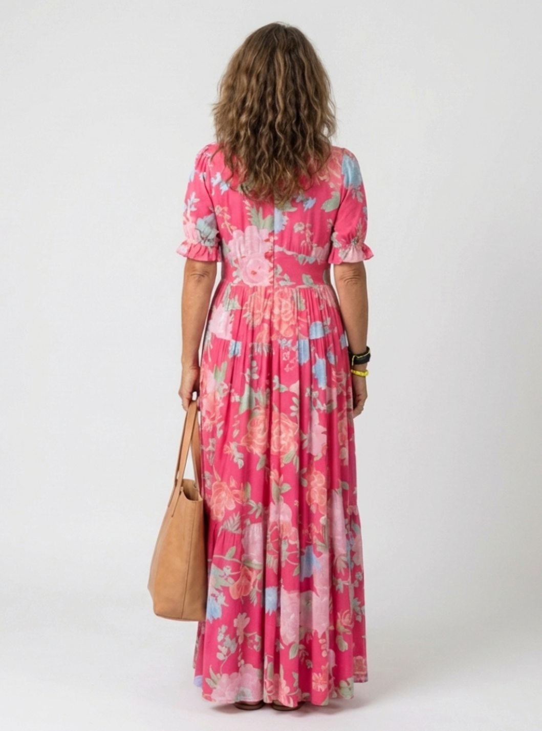 Women's Floral Flutter-Sleeve Gathered-Waist Maxi Spring Dress