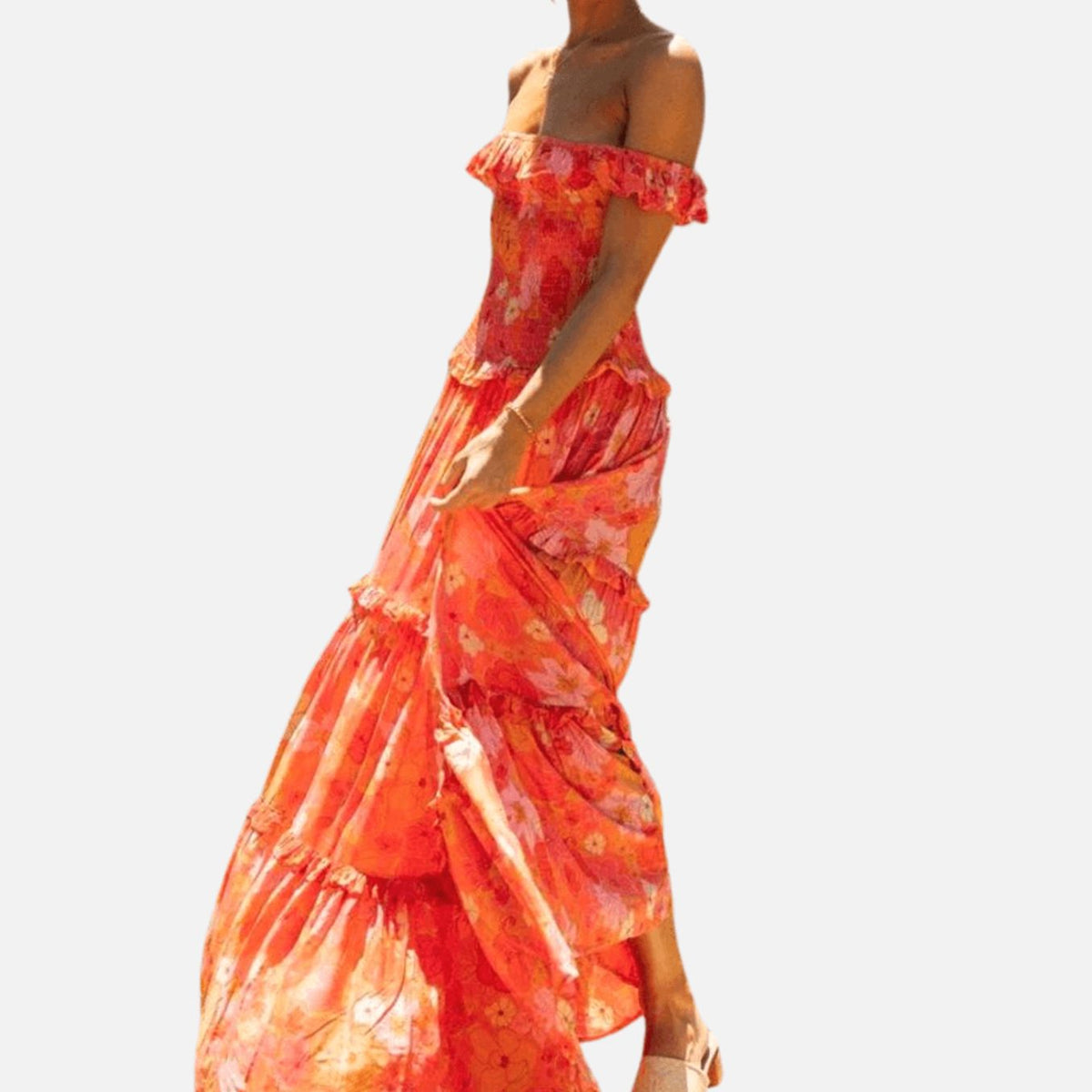 Women's Floral Maxi Dress Off-Shoulder Tiered Flowy Sundress