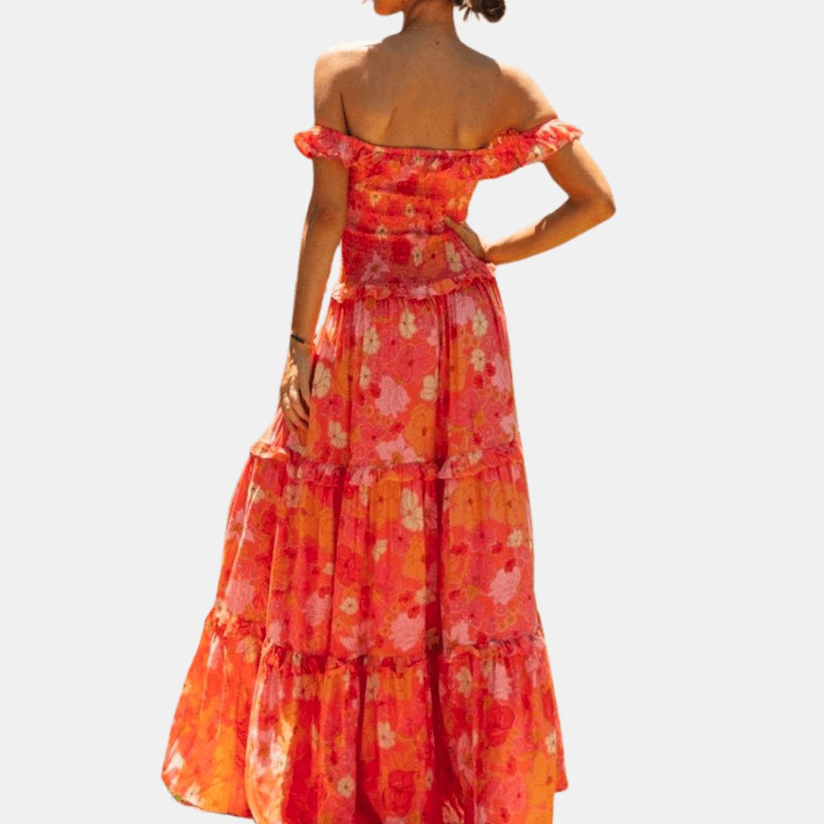 Women's Floral Maxi Dress Off-Shoulder Tiered Flowy Sundress