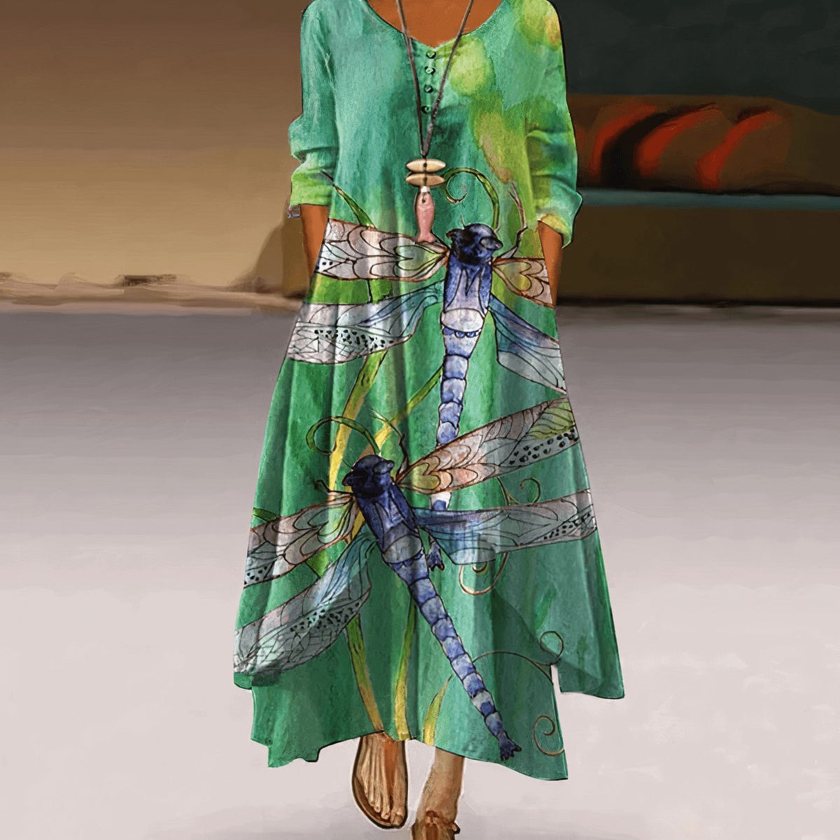 Women's Floral Maxi Long-Sleeve Relaxed-Fit Casual Dress - Botanical Breeze