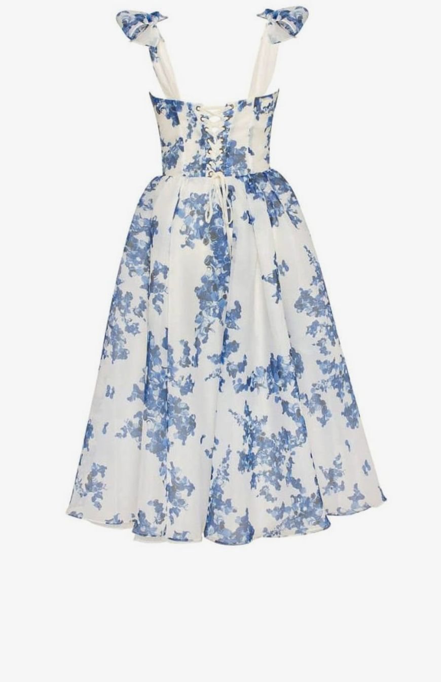 Women's Floral Off-Shoulder Corset Wedding Guest Midi Dress