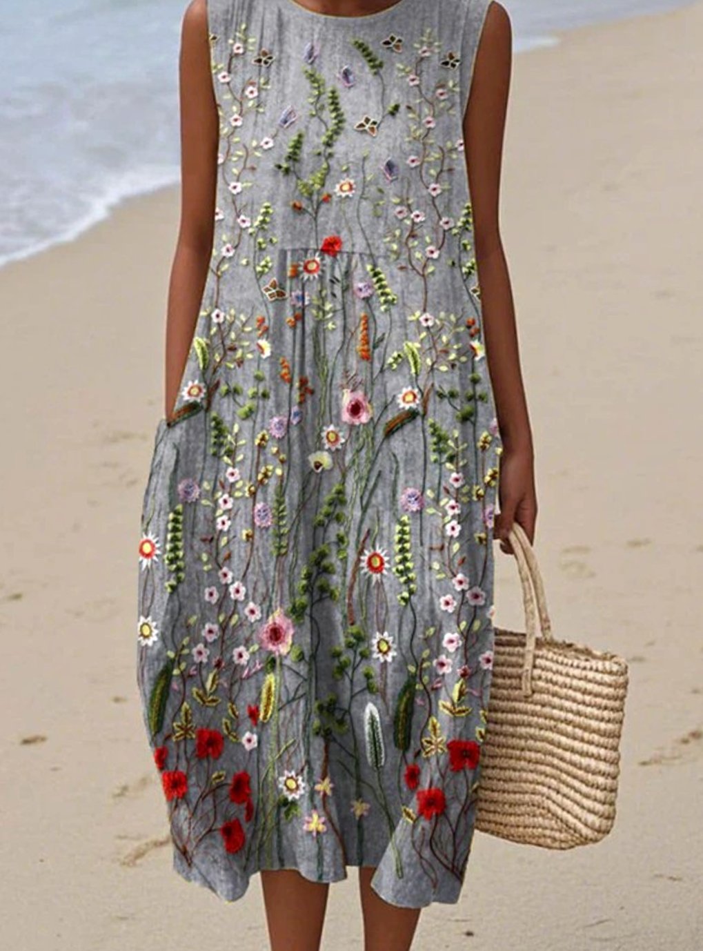 Women's Floral Print Relaxed-Fit Sleeveless Midi Dress - Multicolor