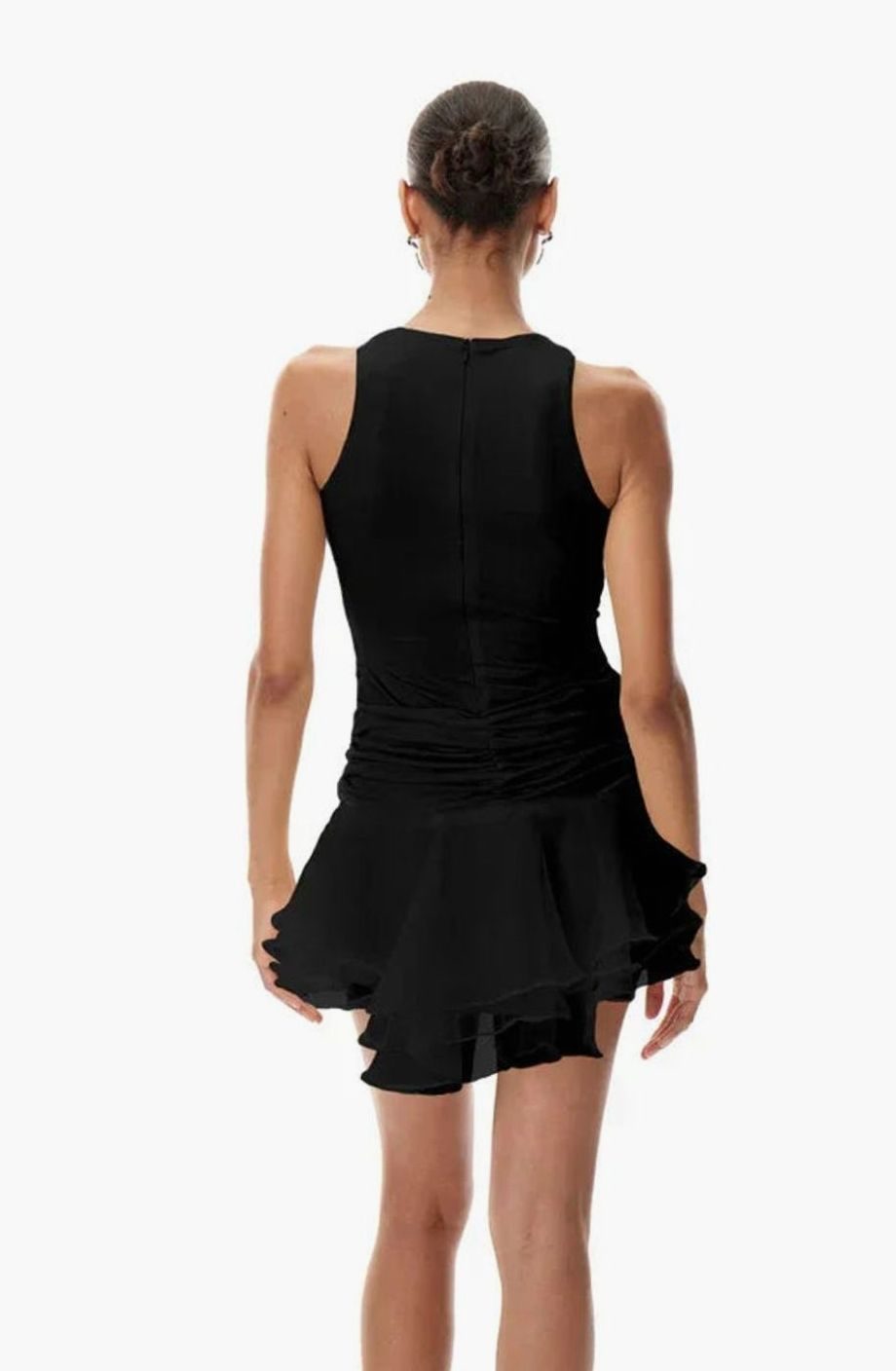 Women's Floral Ruffle Pleated Sleeveless Formal Mini Dress