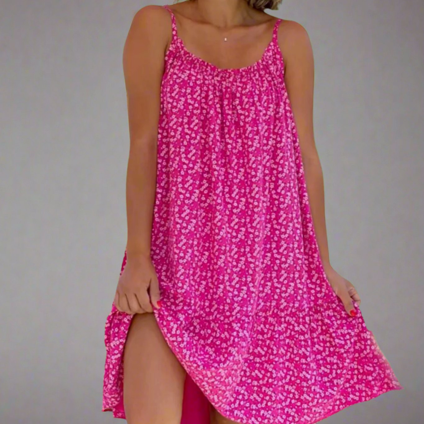 Women's Floral Spaghetti-Strap Swing Mini Dress - Magenta