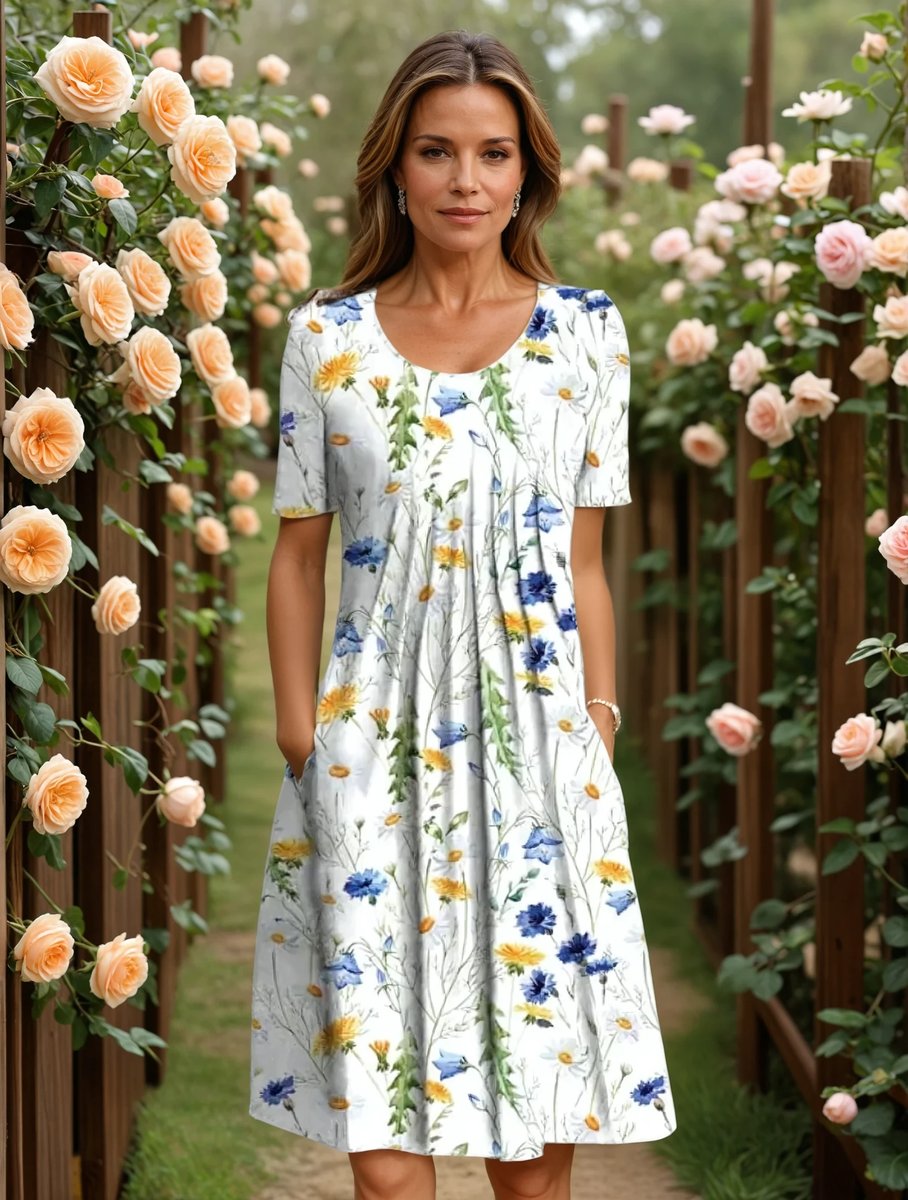 Women's Floral Summer Dress A-Line Midi Everyday Stretch - Yellow Floral
