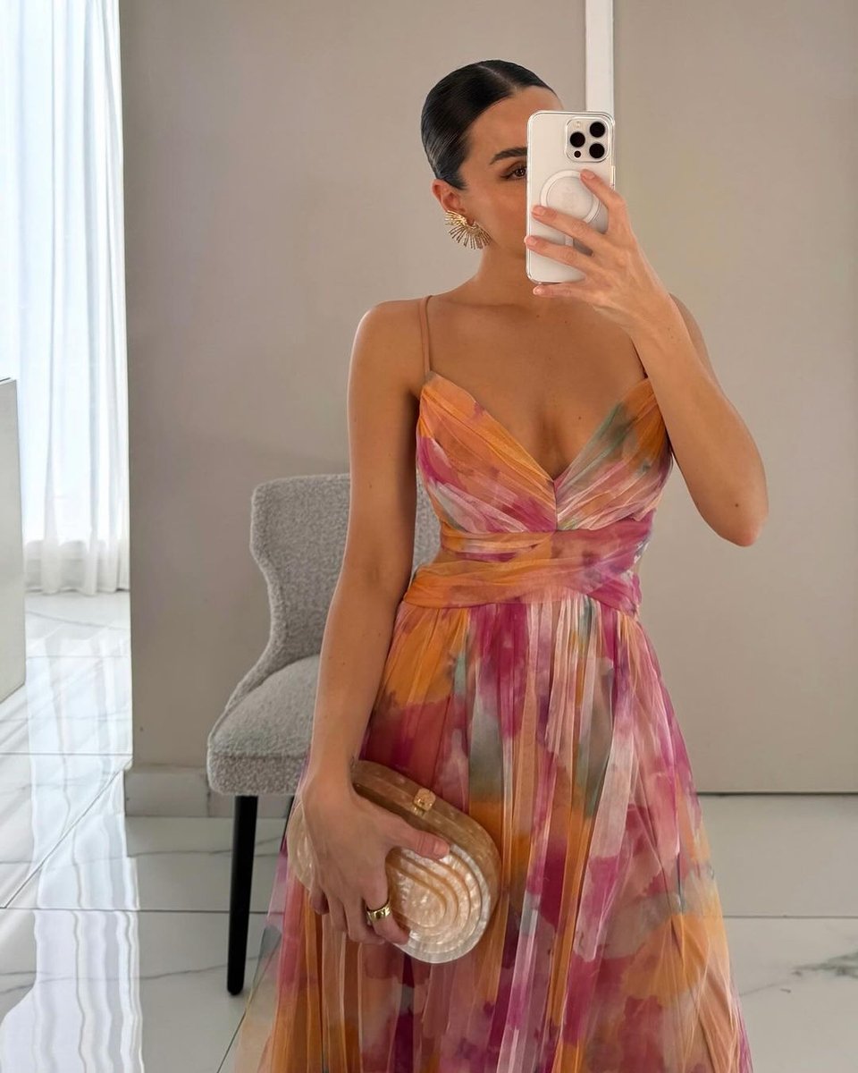 Women's Floral Summer Dress Maxi V-Neck High-Waist Chiffon Gown