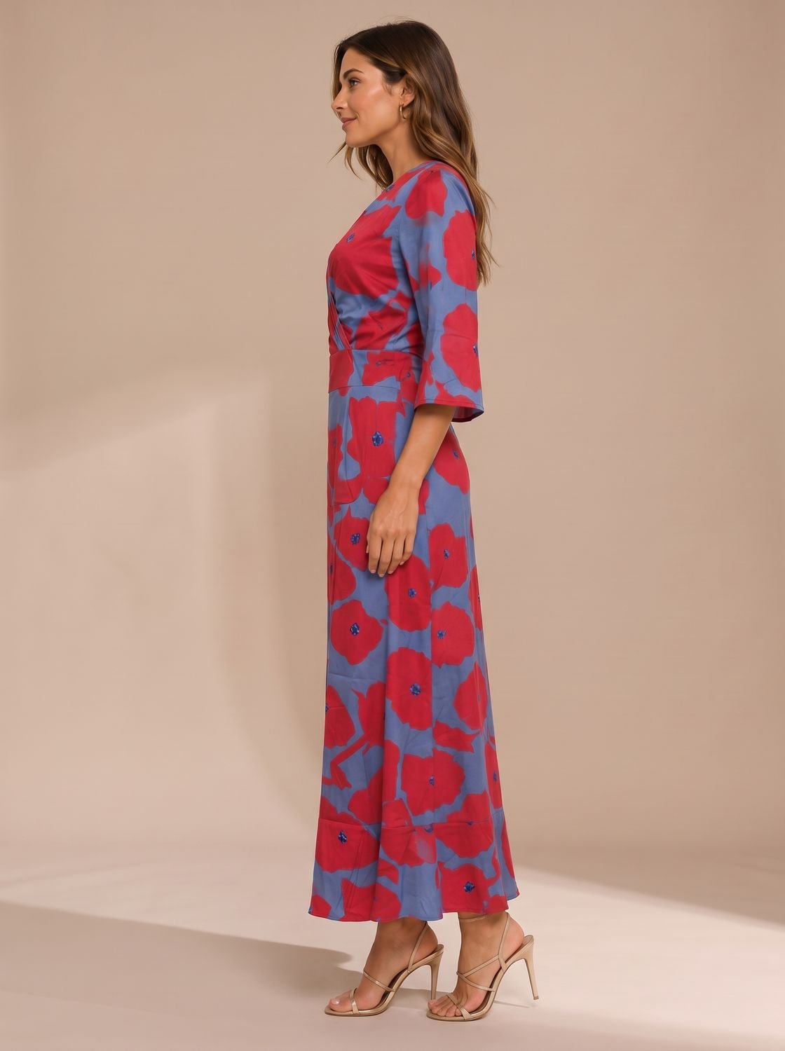 Women's Floral V-Neck Fitted Waist Maxi Party Dress