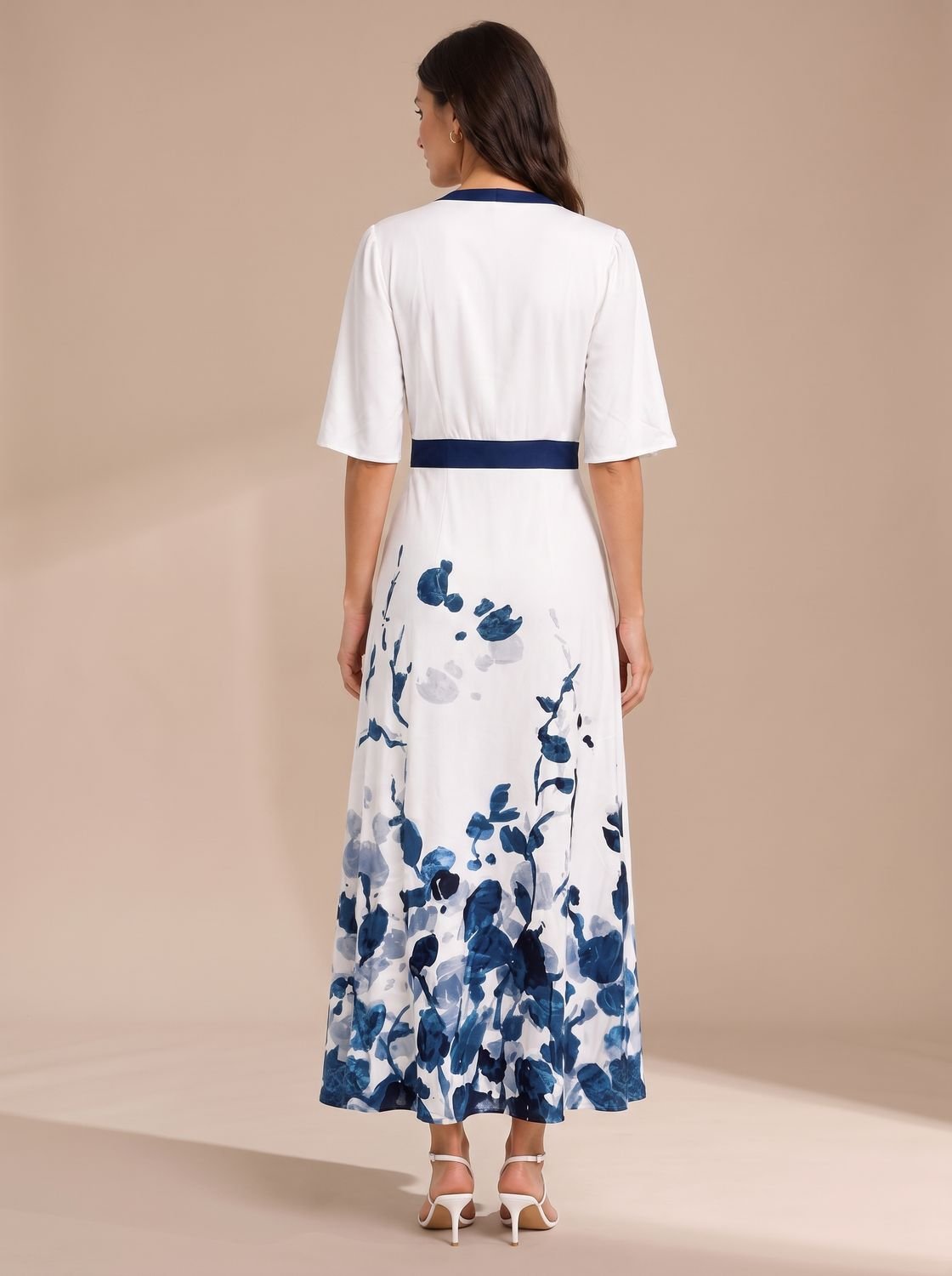 Women's Floral V-Neck Fitted Waist Maxi Party Dress
