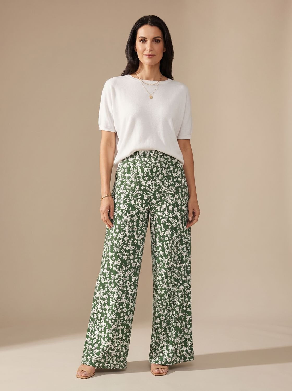 Women's Floral Wide-Leg Casual Palazzo Pants - Green