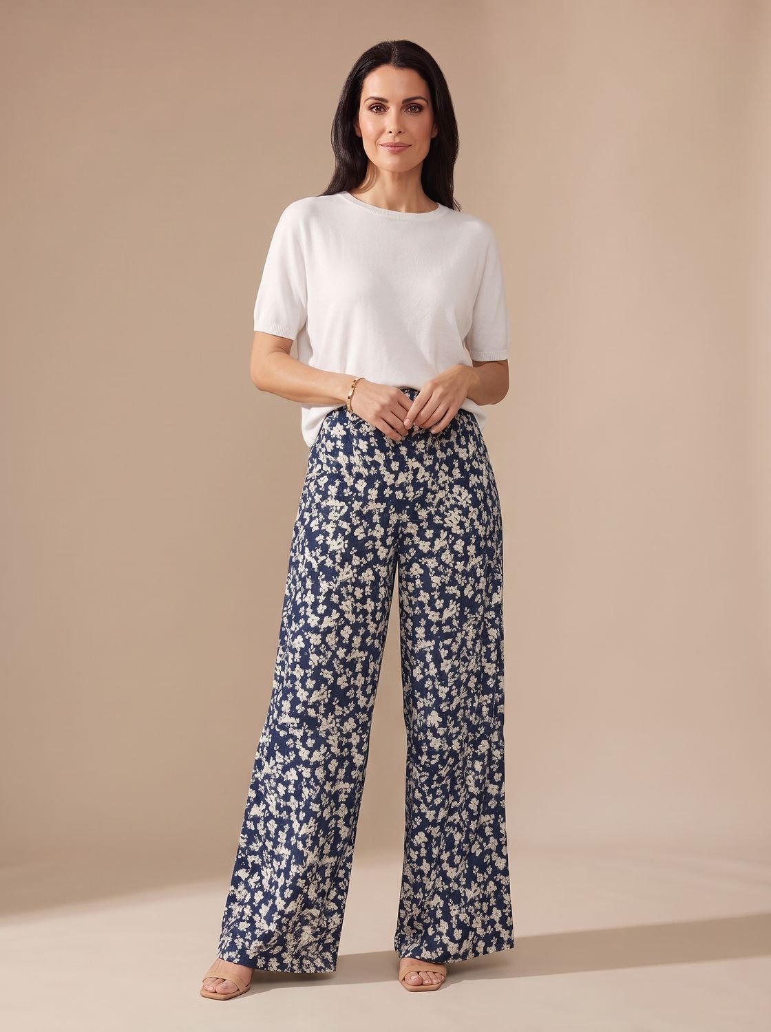 Women's Floral Wide-Leg Casual Palazzo Pants - Blue