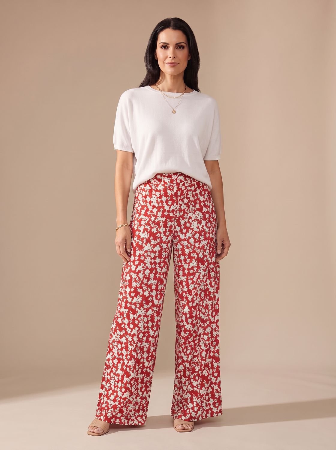 Women's Floral Wide-Leg Casual Palazzo Pants - Red