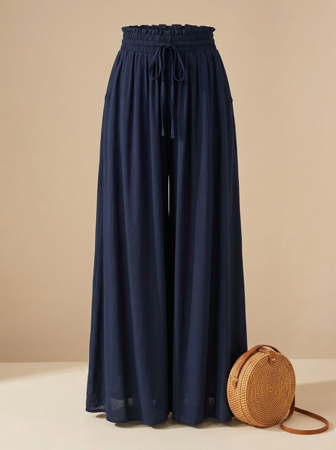 Women's Floral Wide-Leg Palazzo Pants Elastic Drawstring Waist - Black