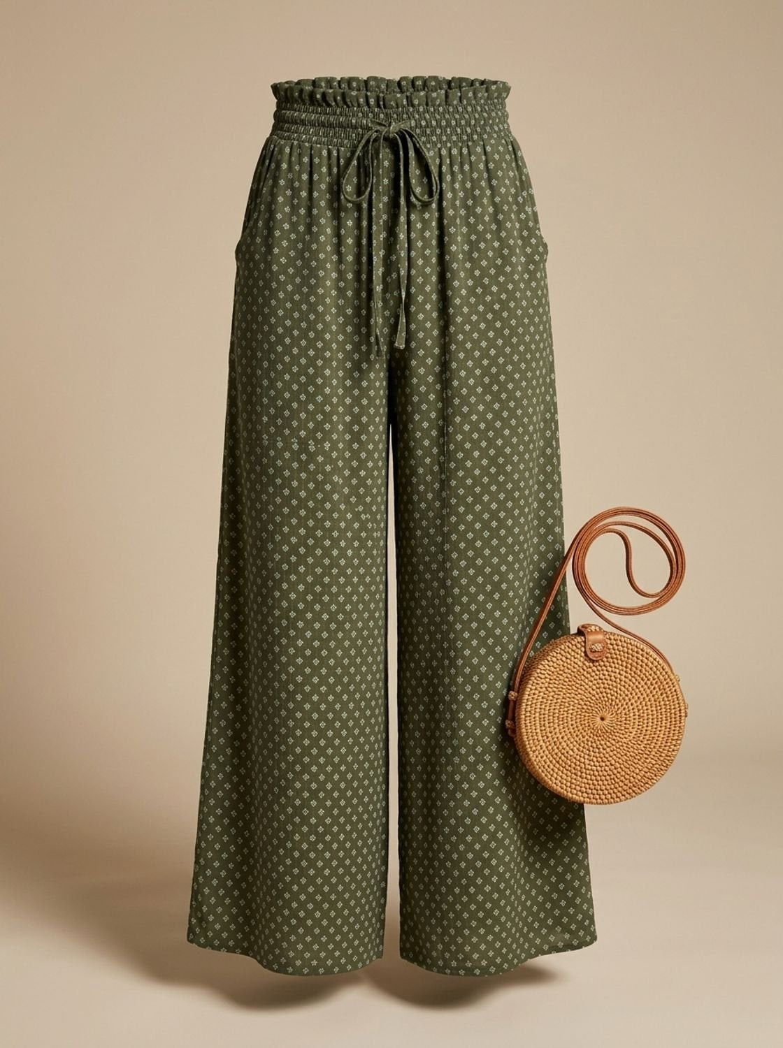 Women's Floral Wide-Leg Palazzo Pants Elastic Drawstring Waist - Blue
