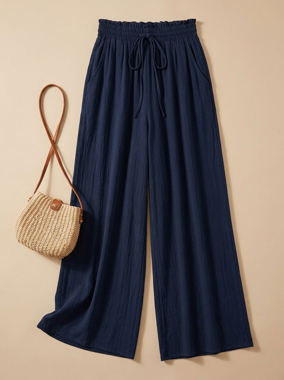 Women's Floral Wide-Leg Palazzo Pants Elastic Drawstring Waist - Olive Green