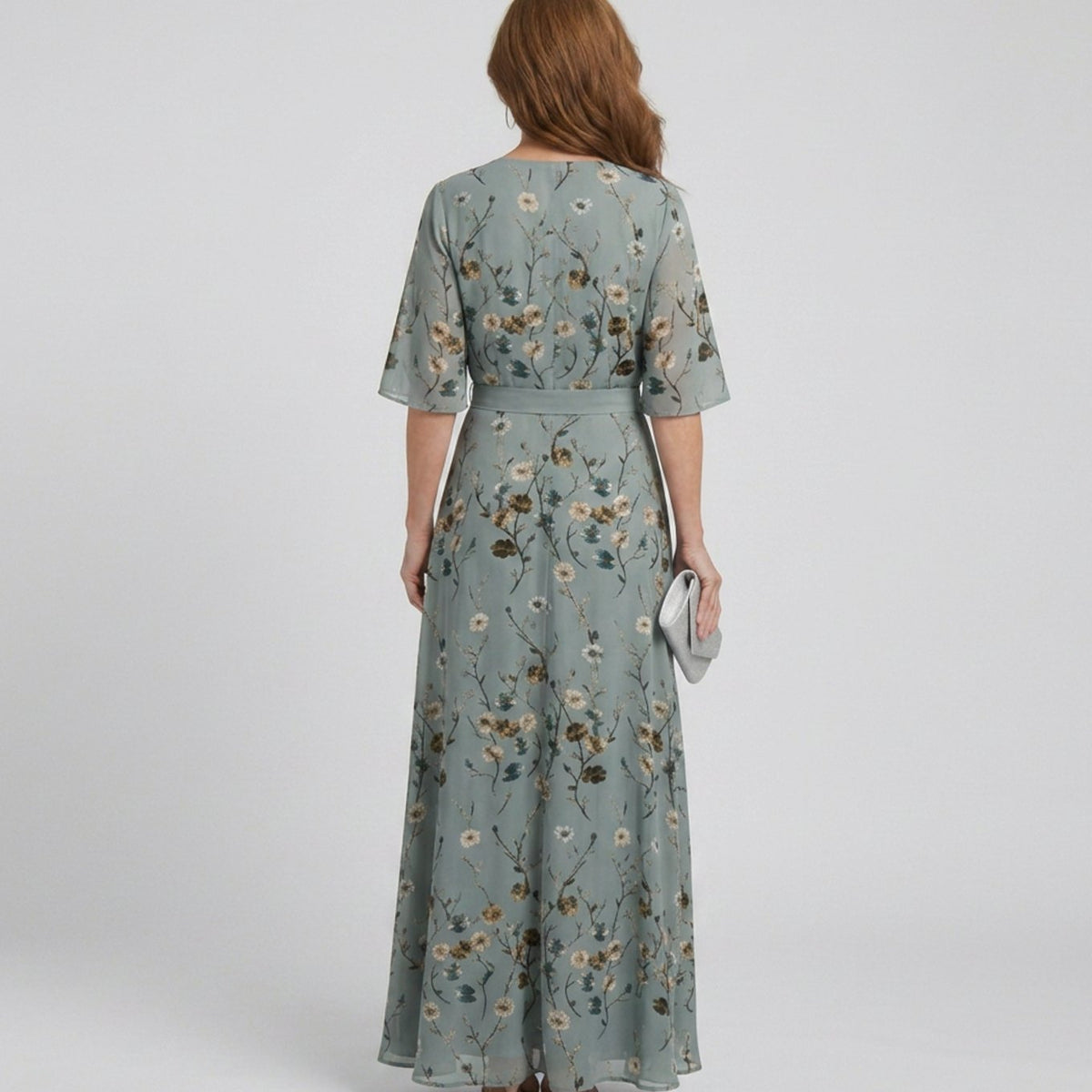 Women's Flowy Maxi Dress Floral V-Neck Wrap Silhouette