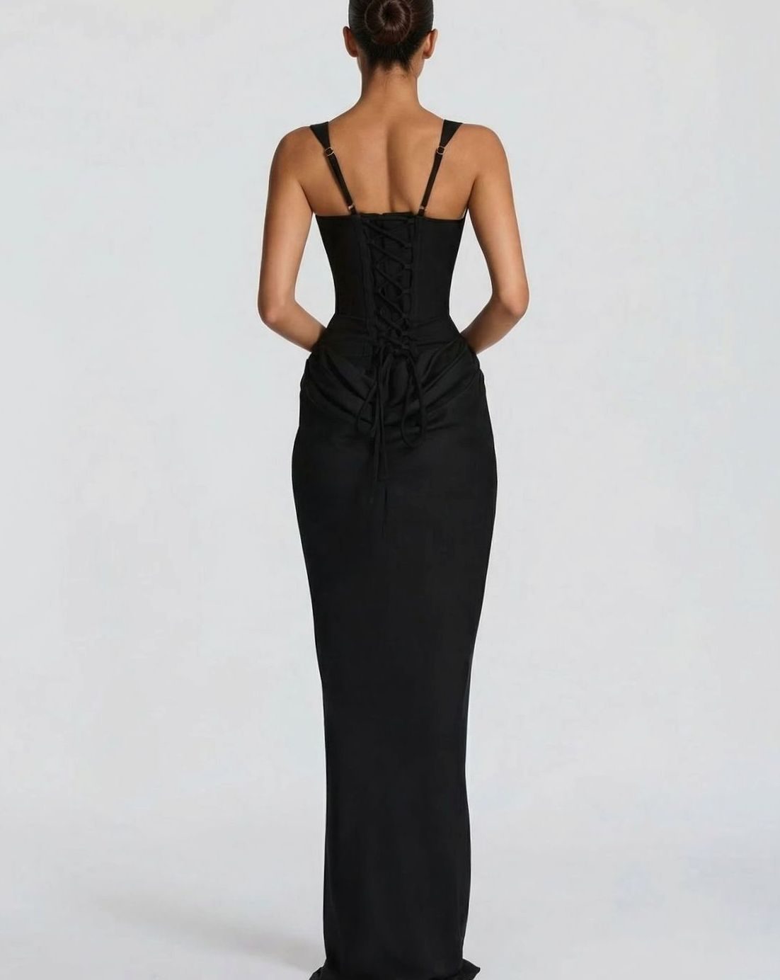 Women's Formal Corset-Bodice Draped Satin Maxi Dress