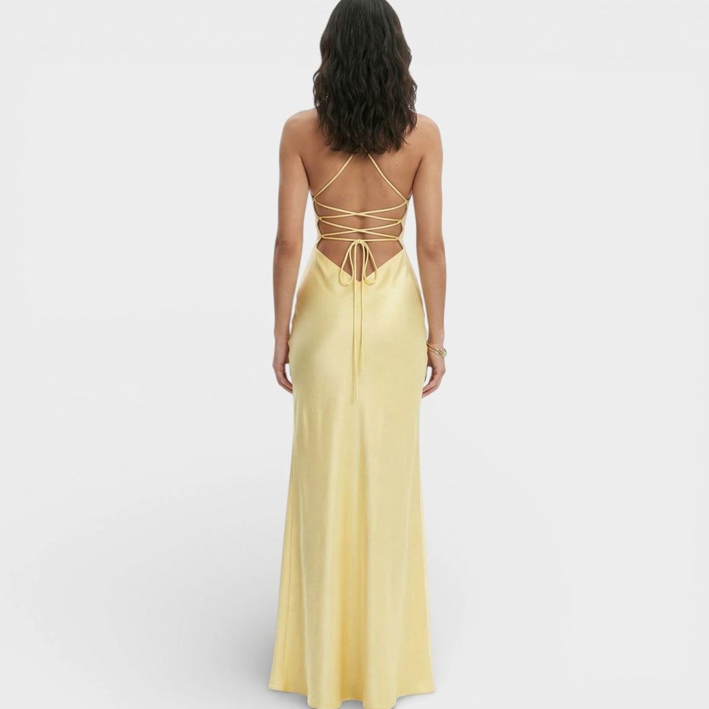 Women's Formal Satin V-Neck Thin Strap High-Slit Maxi Dress