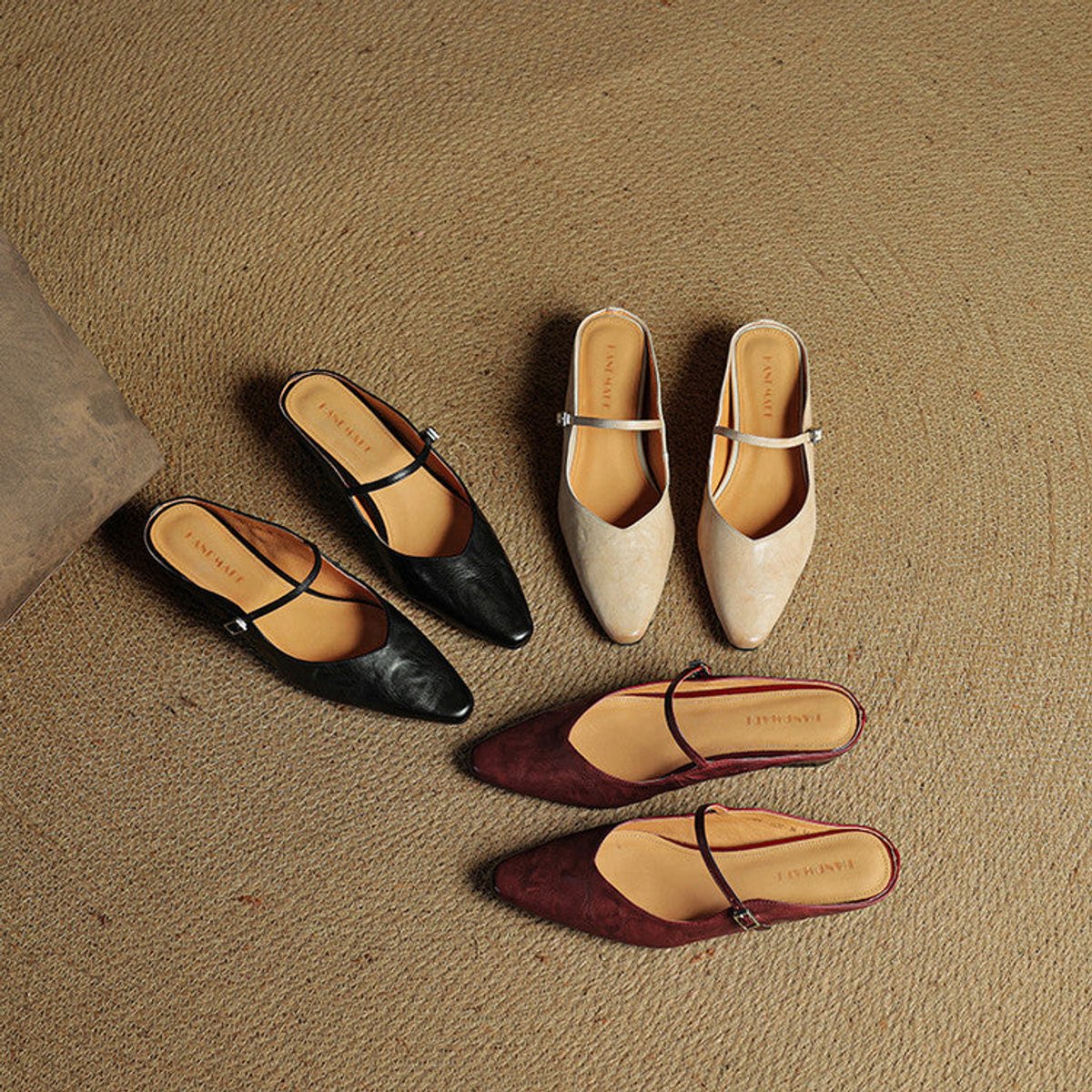 Women's Genuine Leather Pointed-Toe Comfort Sandals Buckle Mule Flats