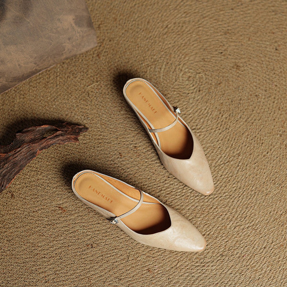 Women's Genuine Leather Pointed-Toe Comfort Sandals Buckle Mule Flats