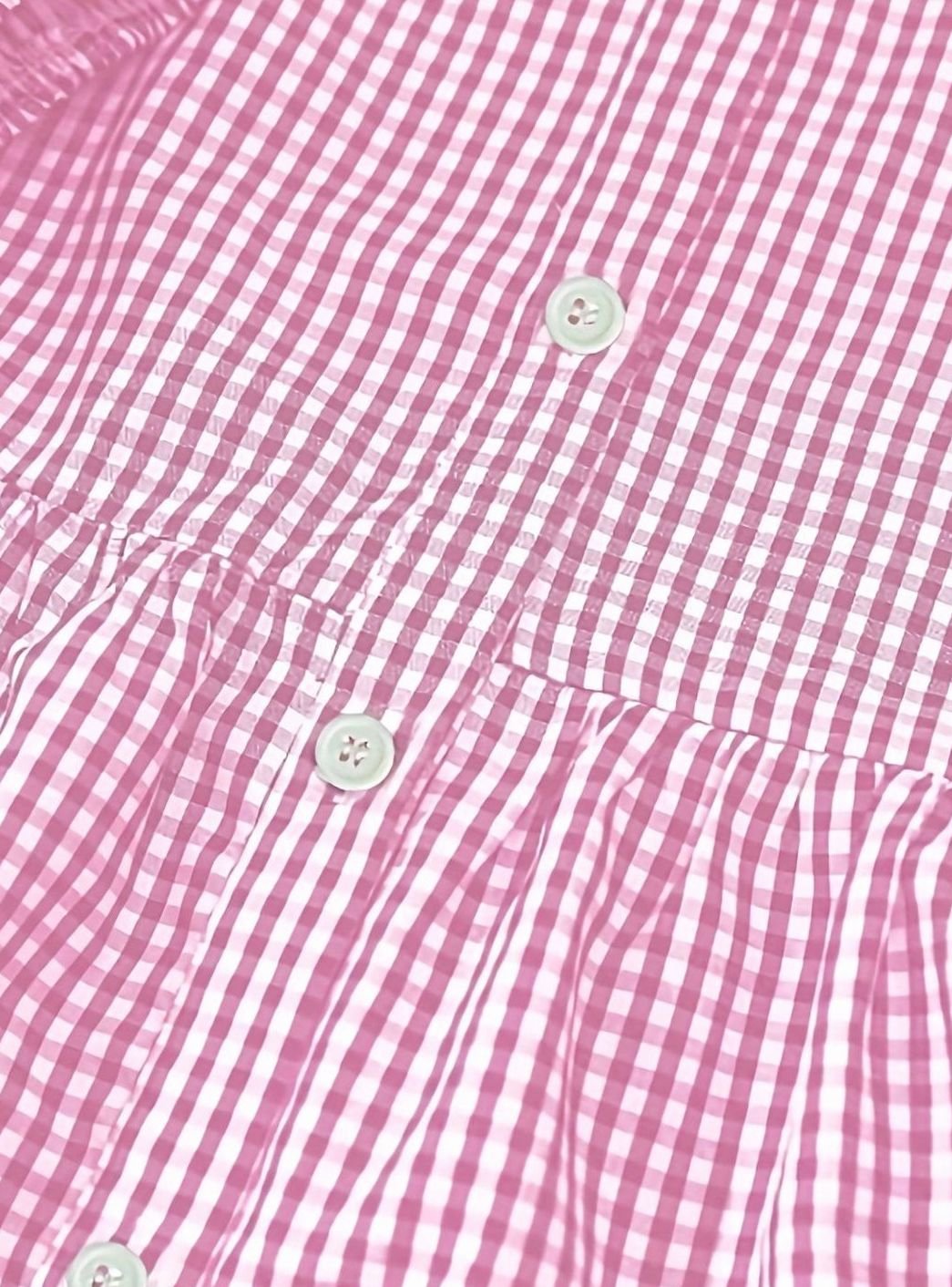Women's Gingham Button-Down Tiered Mini Dress 3/4 Puff Sleeve