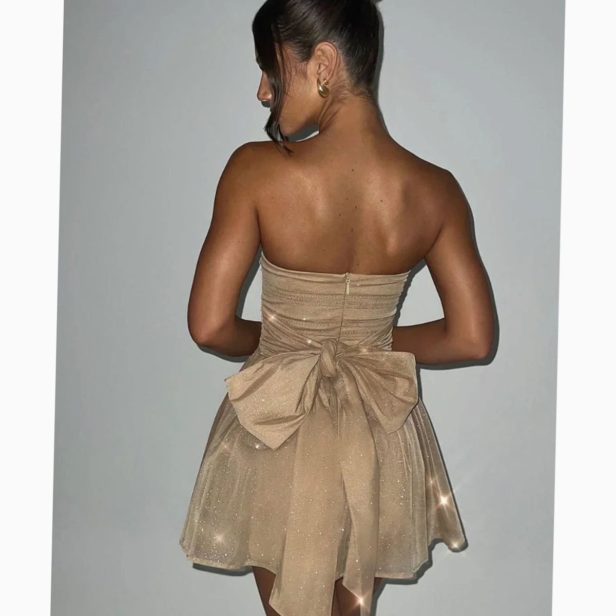 Women's Glitter Strapless A-Line Mini Wedding Guest Dress