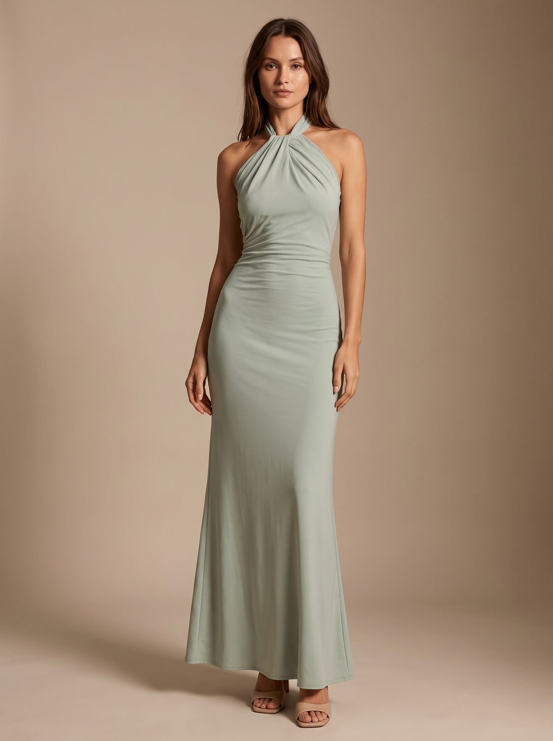 Women's Halter Neck Ruched Formal Maxi Dress - Lagoon