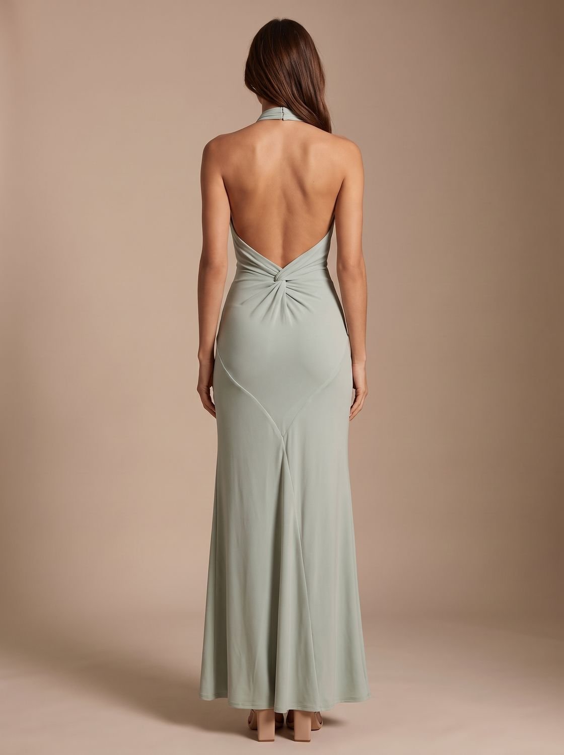Women's Halter Neck Ruched Formal Maxi Dress