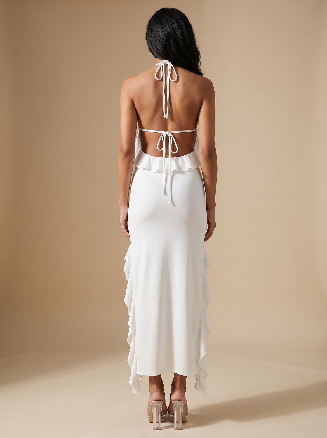 Women's Halter-Neck Ruffle Bodycon Maxi Dress