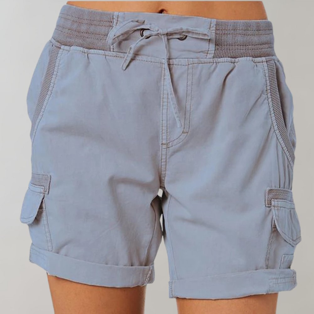 Women's High-Waist Linen Cargo Shorts - Blauw