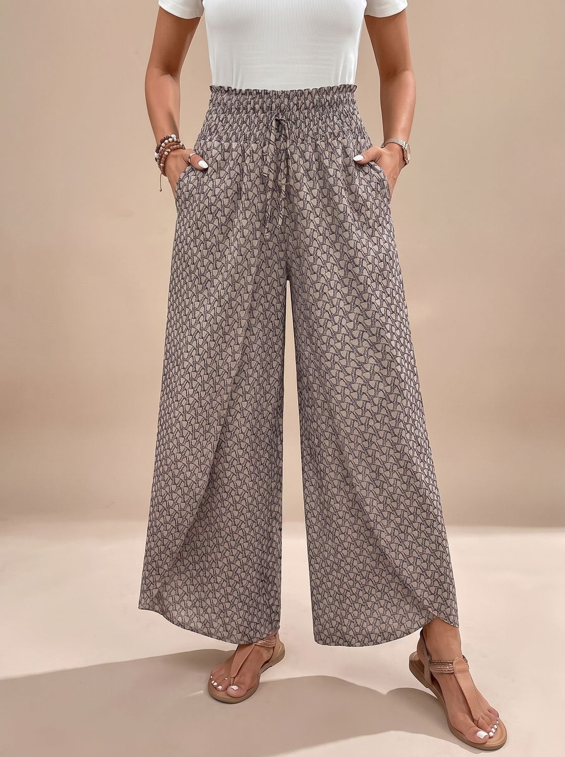 Women's High-Waist Patterned Wide-Leg Palazzo Pants