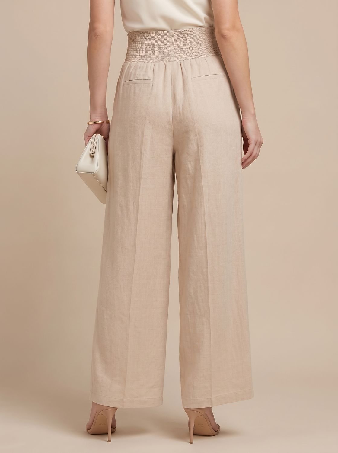Women's High-Waist Pleated Wide-Leg Linen Trousers
