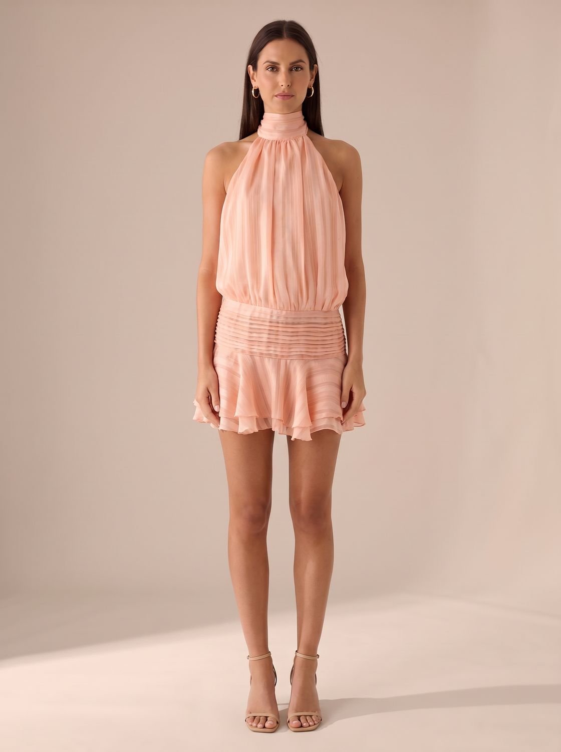 Women's Karla Backless Halter-Neck Chiffon Ruffle Mini Dress