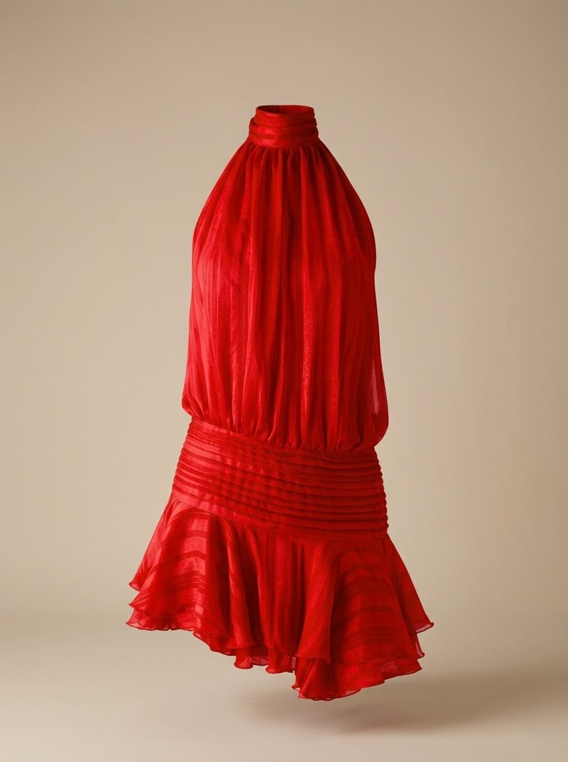 Women's Karla Backless Halter-Neck Chiffon Ruffle Mini Dress - Red
