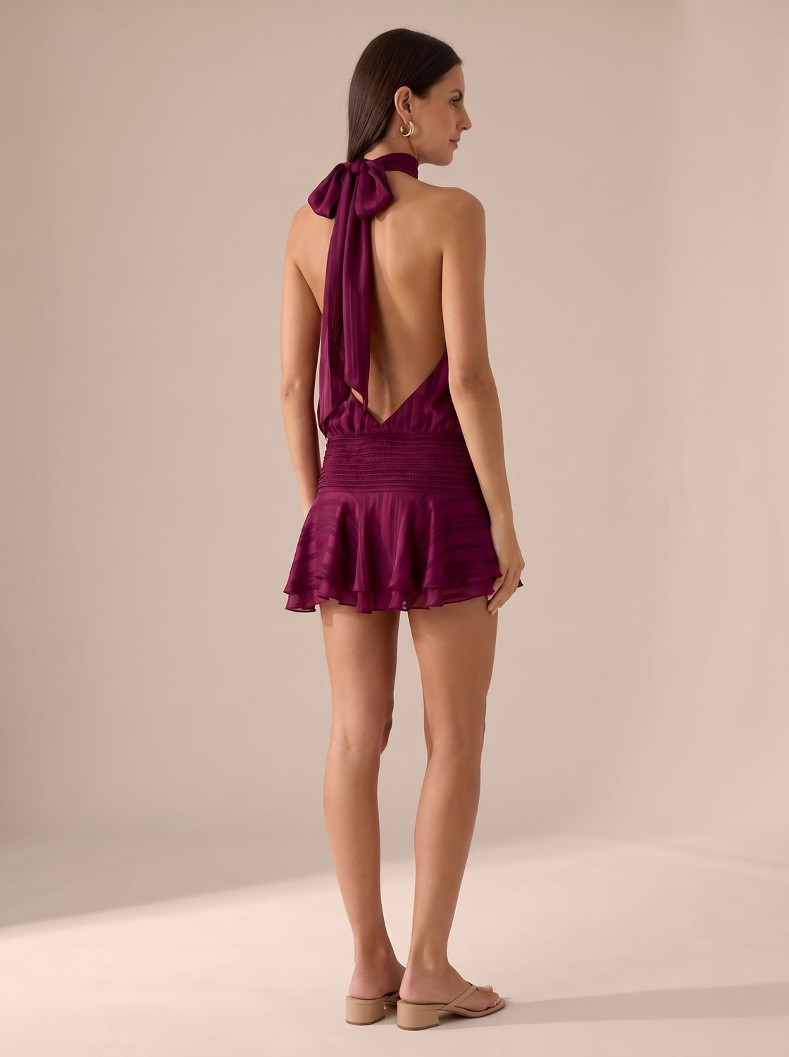 Women's Karla Backless Halter-Neck Chiffon Ruffle Mini Dress