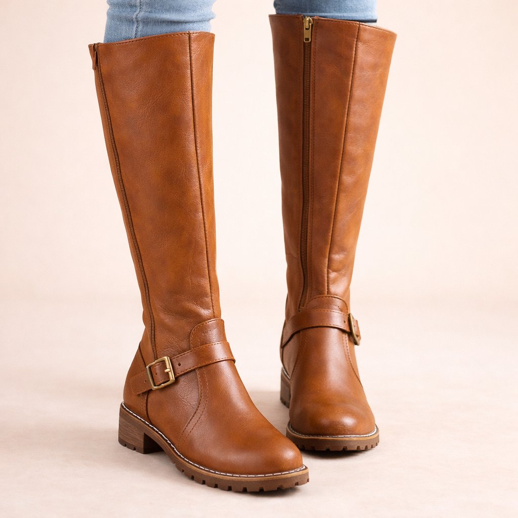 Women's Knee-High Leather Zipper Riding Boots