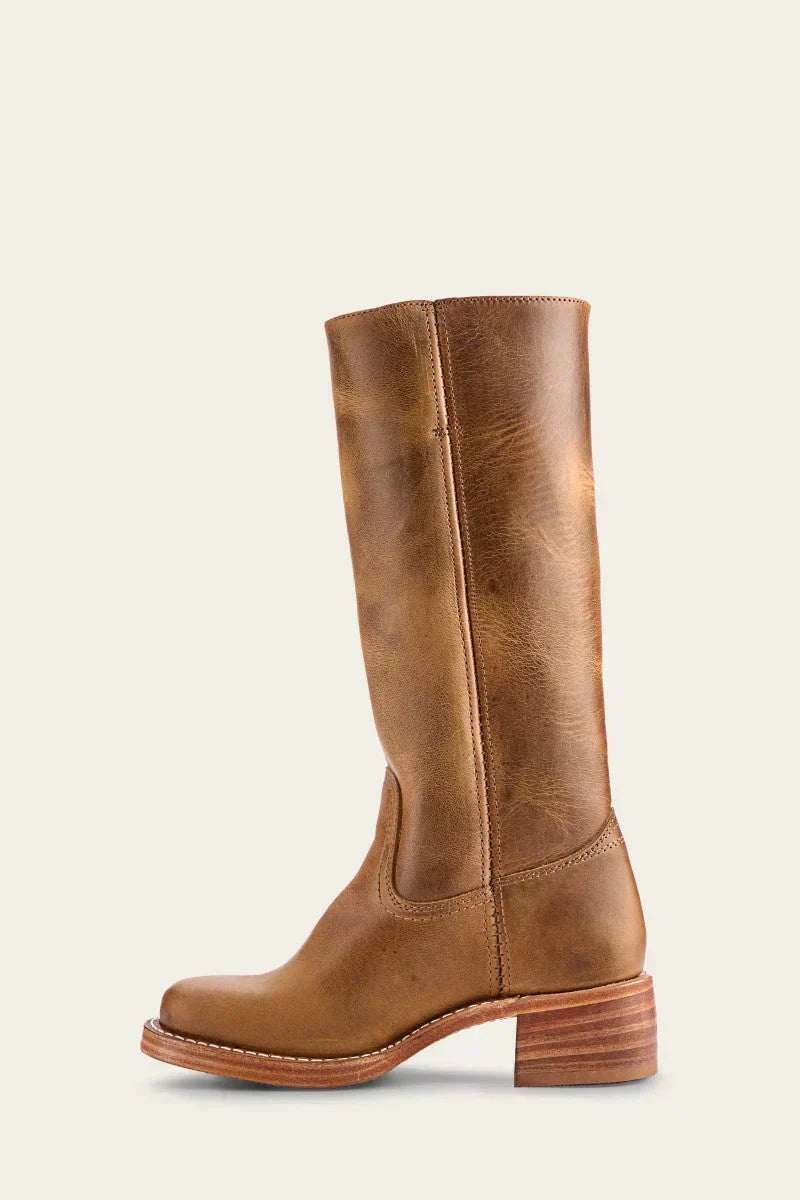 Women's Knee-High Slim-Fit Leather-Look Stacked-Heel Boots