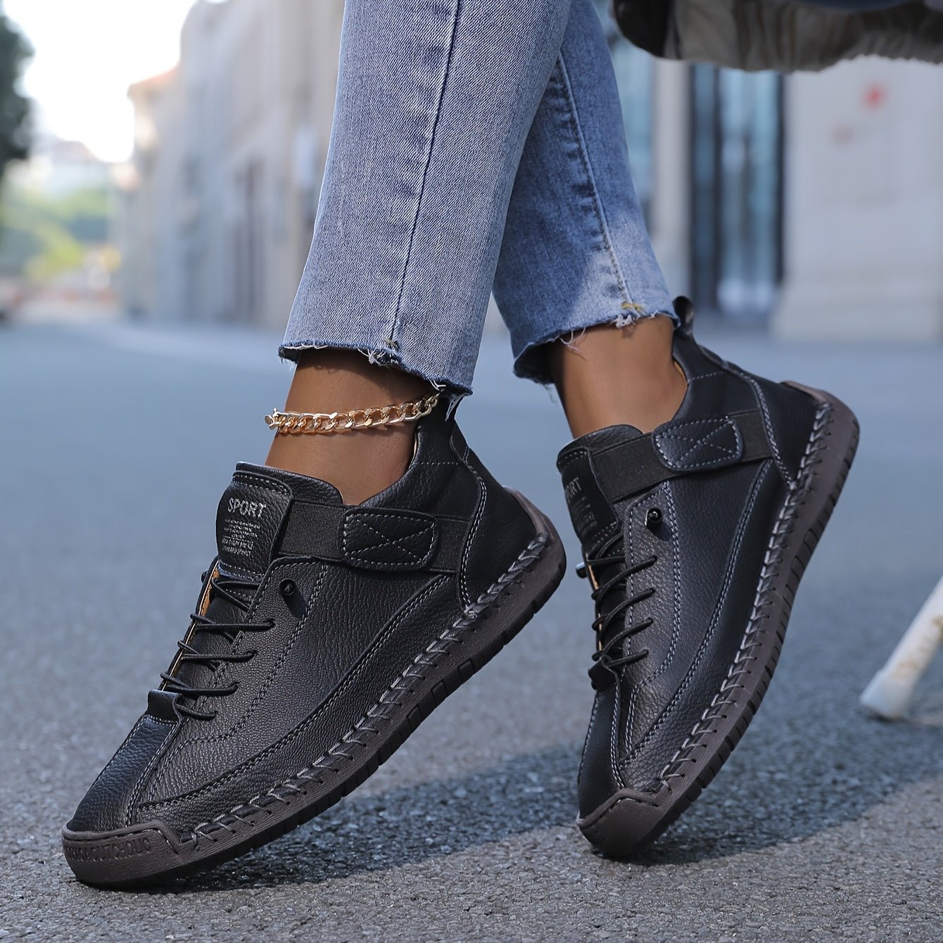 Women's Lace-Up Ankle Boots Casual - London Black