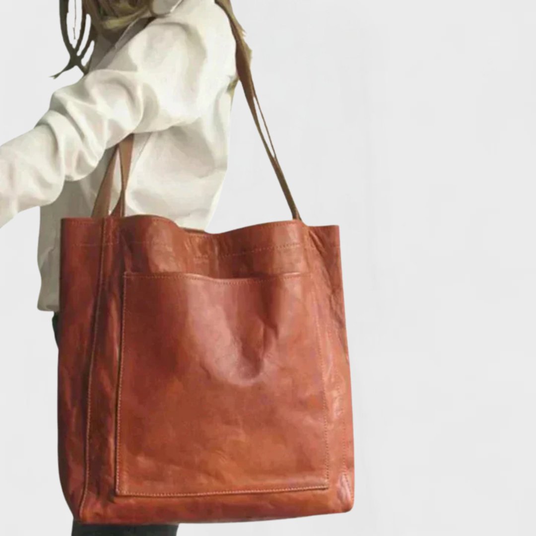 Women's Large Everyday Leather Tote Bags Structured Shoulder Bag - Brown
