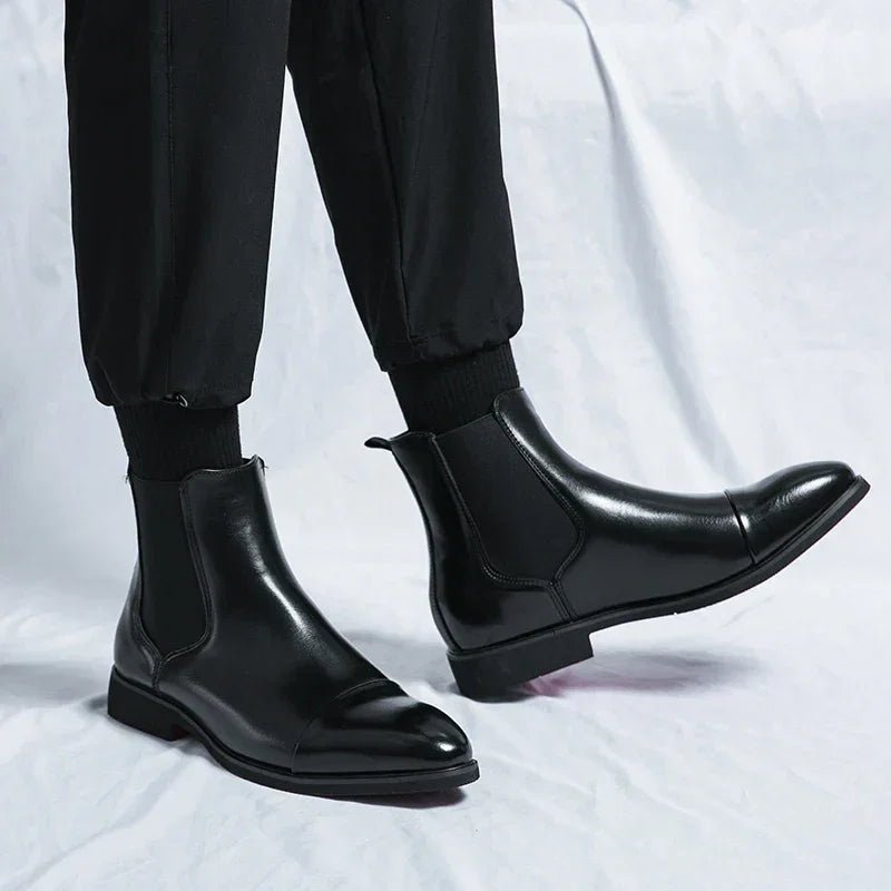 Women's Leather Chelsea Ankle Boots Pointed-Toe Slip-On