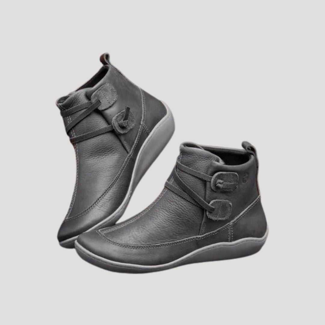 Women's Leather Double-Strap Ankle Boots - Grey