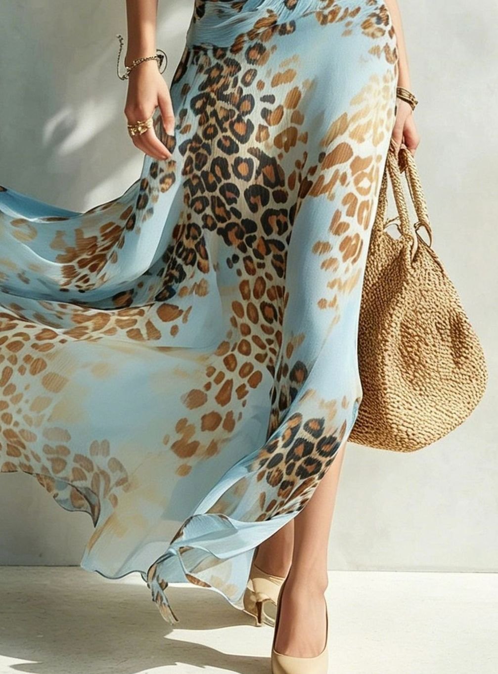 Women's Leopard Print Halterneck Open-Back Maxi Dress