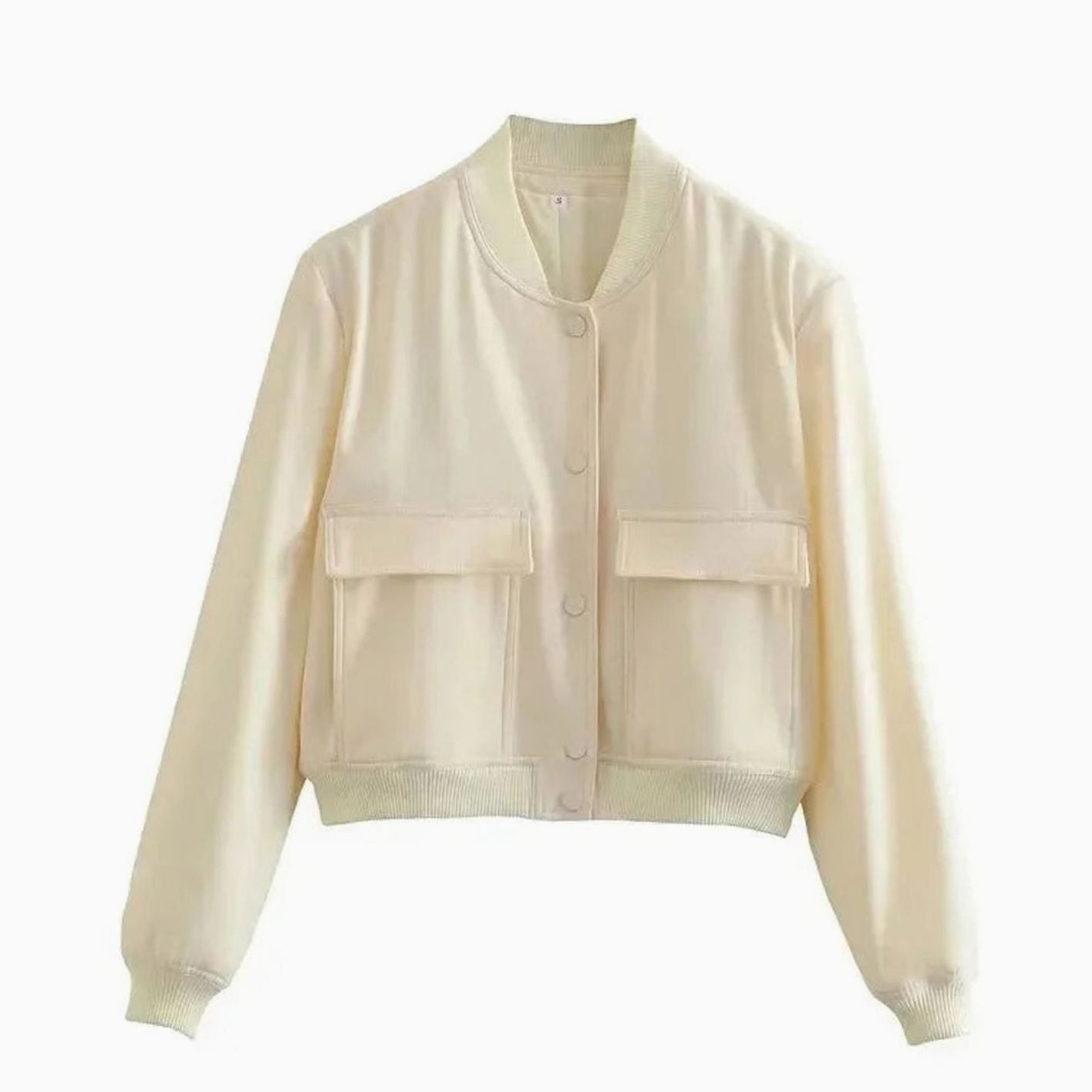 Women's Light Bomber Jacket Snap-Button Ribbed-Trim Blazer