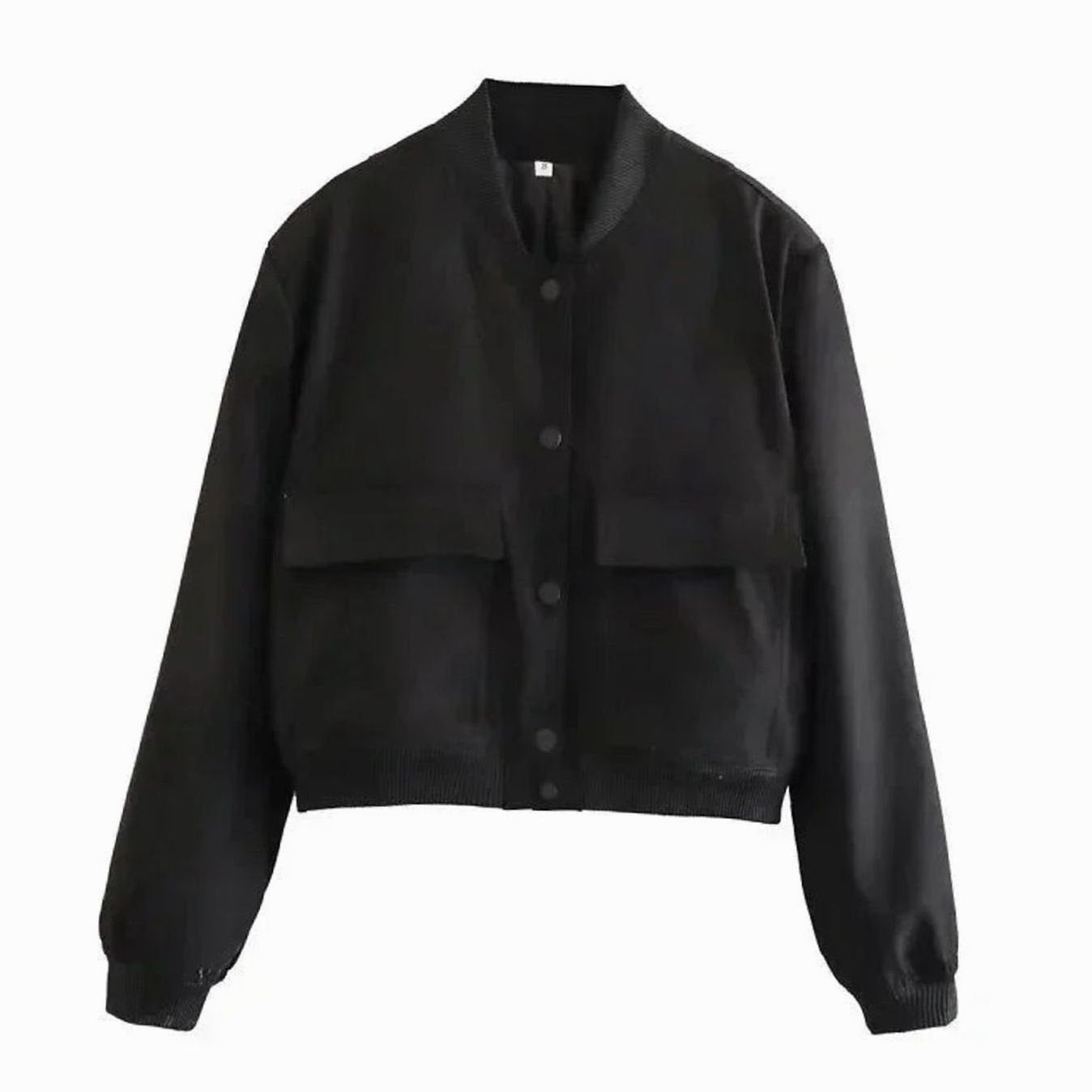 Women's Light Bomber Jacket Snap-Button Ribbed-Trim Blazer