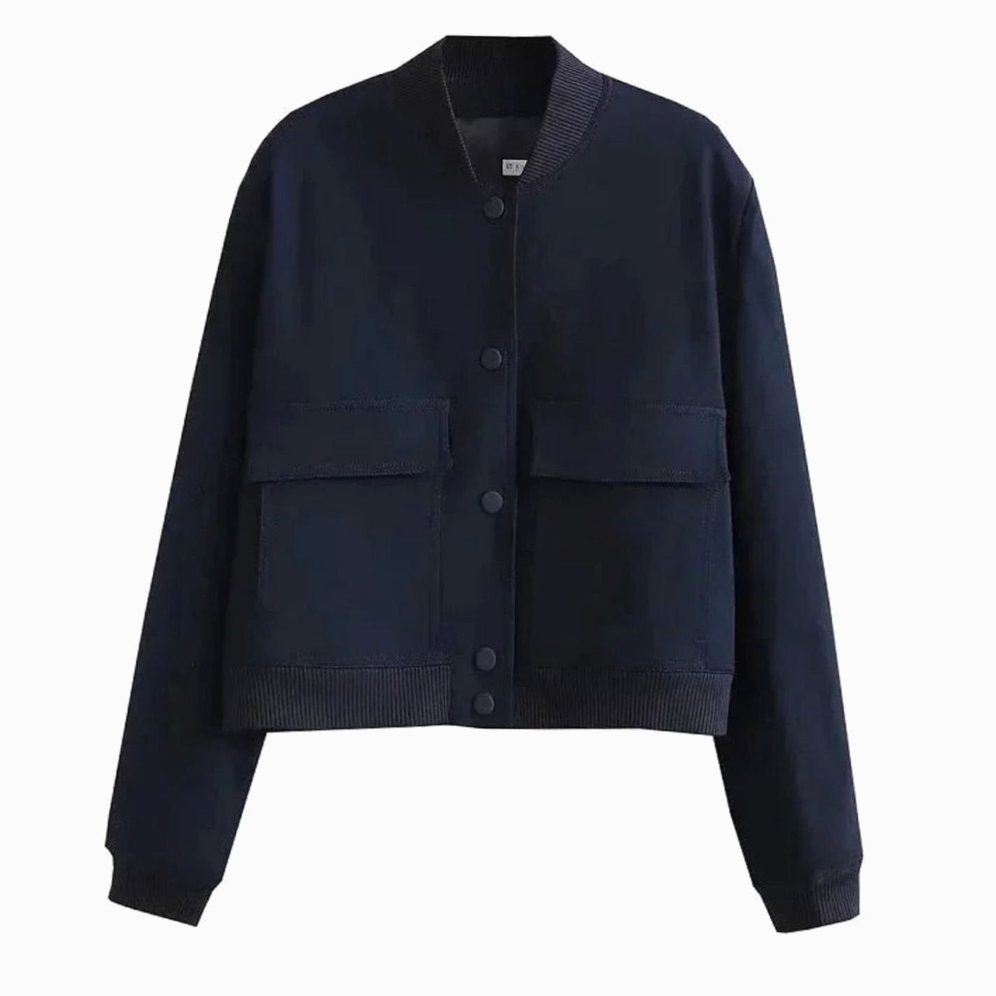 Women's Light Bomber Jacket Snap-Button Ribbed-Trim Blazer