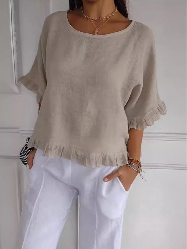 Women's Lightweight Fringe-Detail Casual Blouse - Beige