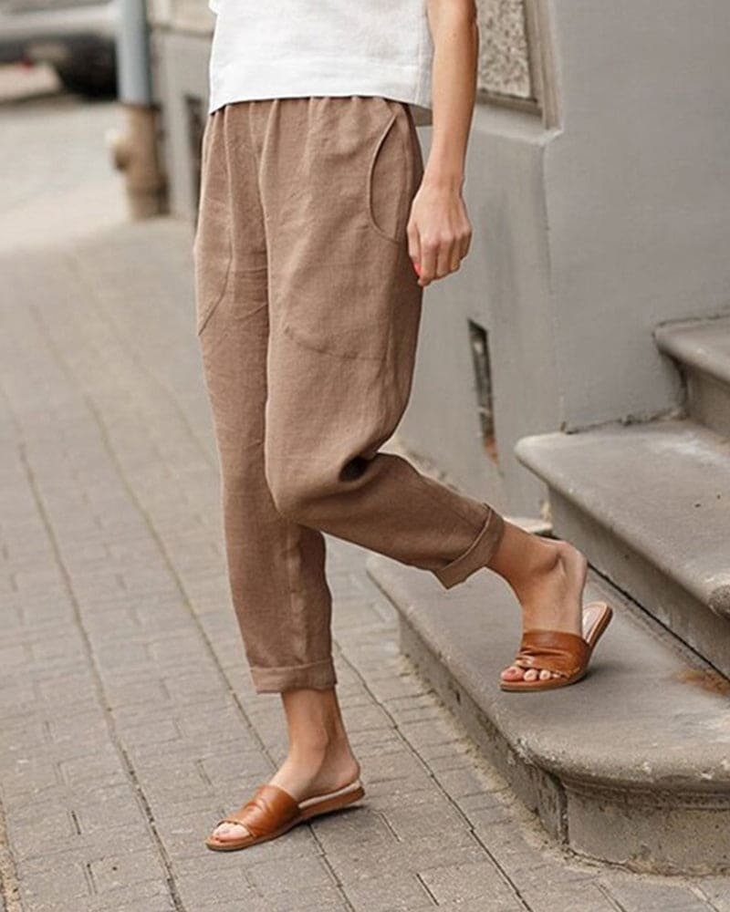 Women's Linen-Cotton Relaxed-Fit Tapered Harem Trousers
