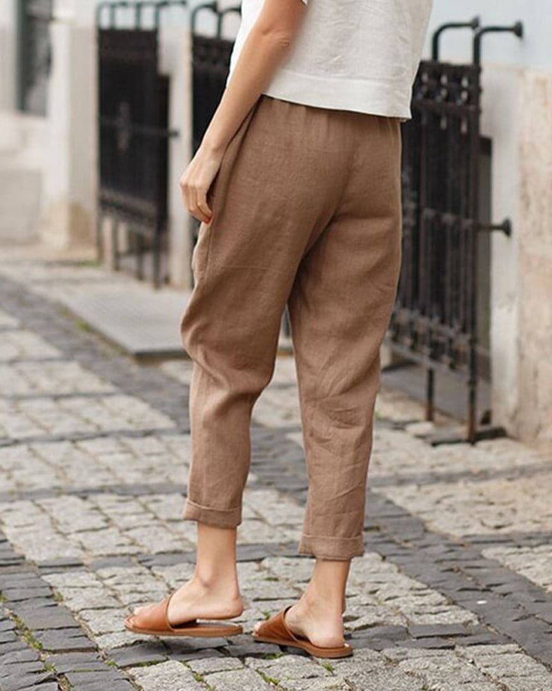 Women's Linen-Cotton Relaxed-Fit Tapered Harem Trousers
