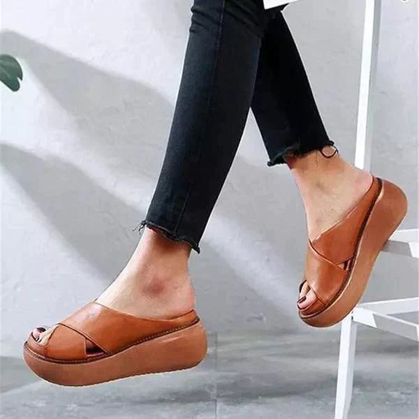 Women's Linen Cross-Strap Cushioned Flat Sandals