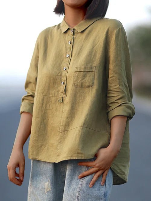 Women's Linen Long Sleeve Shirt Relaxed Fit Button Front